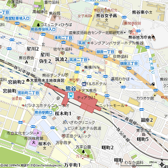 Ｒ＆Ｂホテル熊谷駅前付近の地図